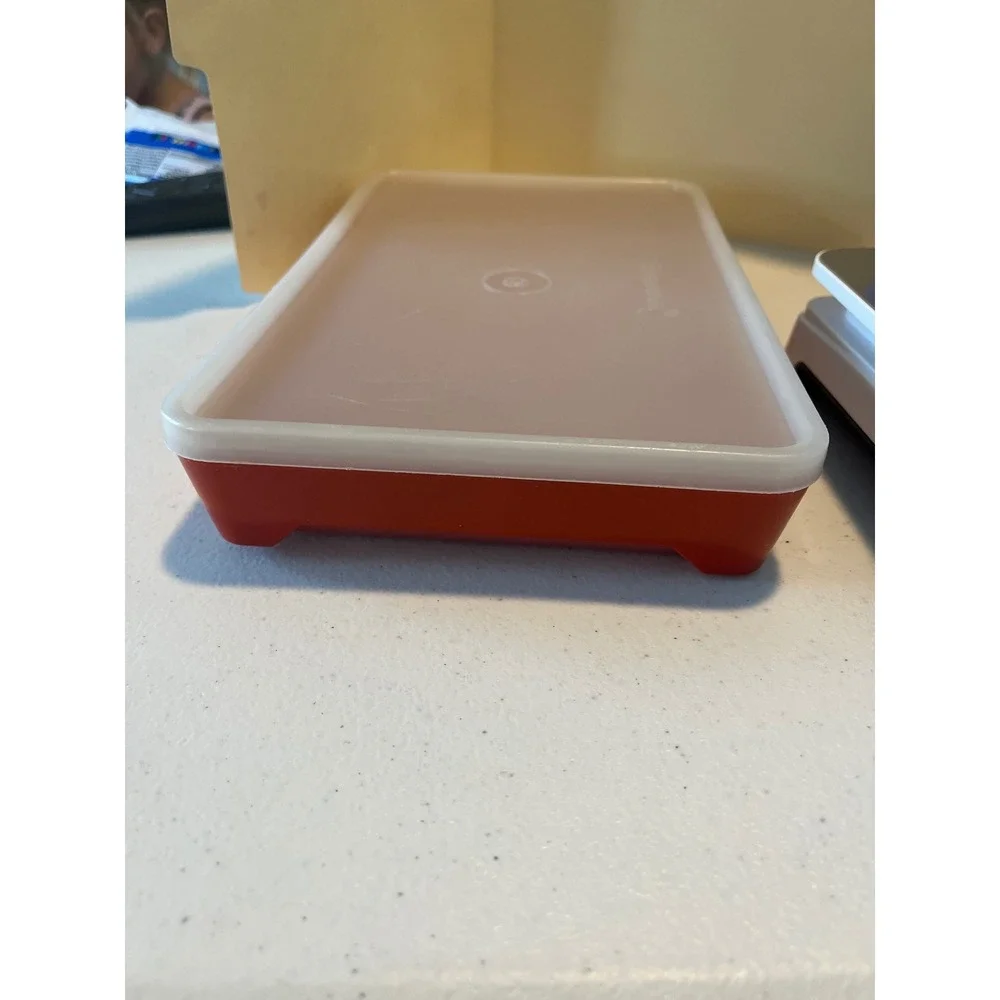 Tupperware Vintage Deli Keeper Bacon Meat Container 794 Rust Orange with Lid